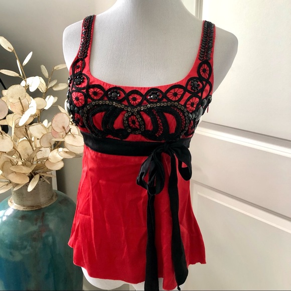 Bebe beaded red silk top XS - Picture 2 of 7